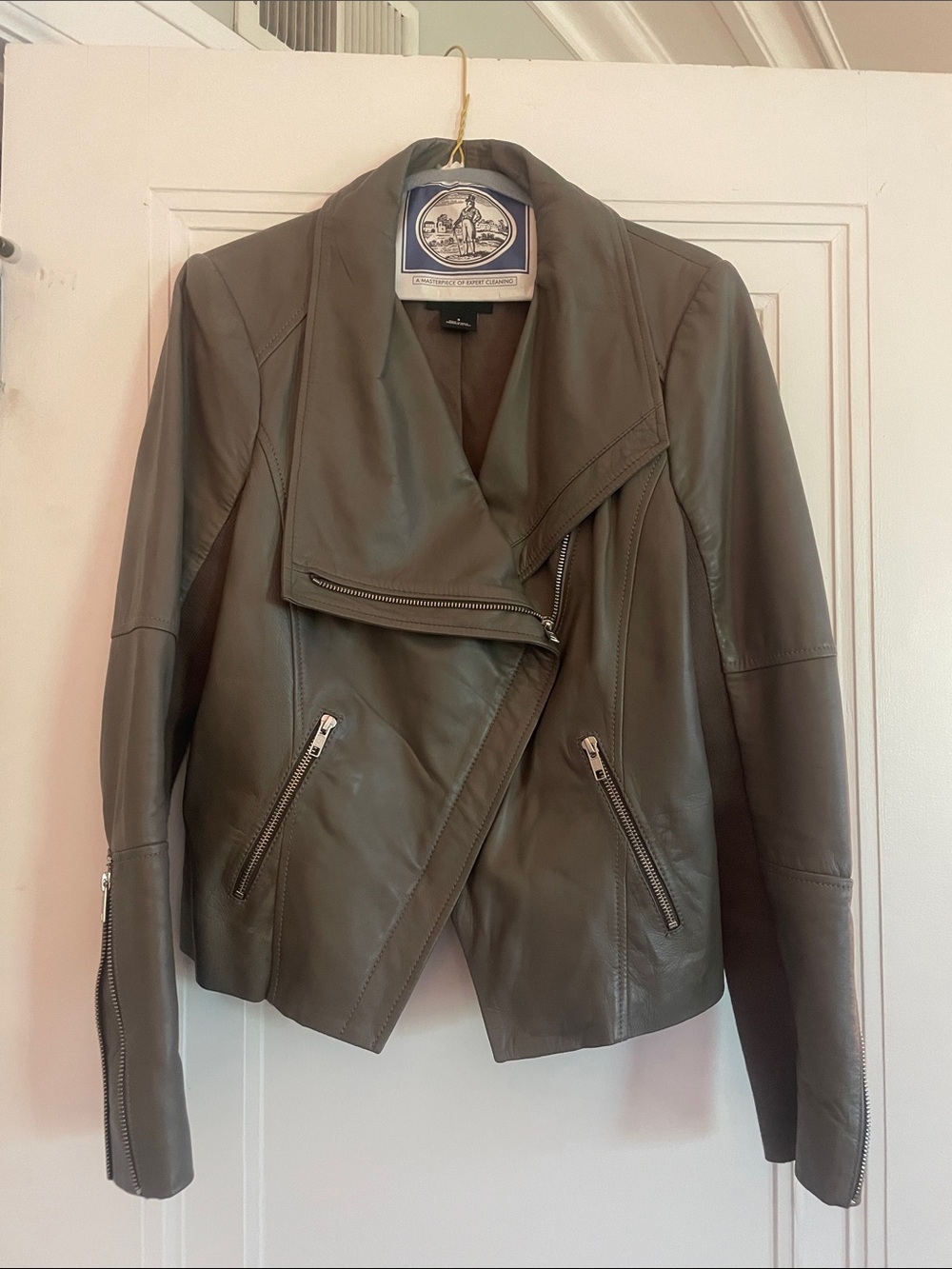 Trouvé  Dark Grey Asymmetrical Leather Moto Jacket